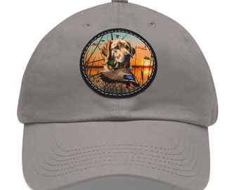 Golden Retriever Leather Patch Hat, Duck Hunting Hat for Men, Flying Mallard Dad Hat, Duck Hunting Gifts for Men, Golden Retriever Cap