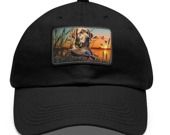 Golden Retriever Leather Patch Hat, Duck Hunting Hat for Men, Flying Mallard Dad Hat, Duck Hunting Gifts for Men, Golden Retriever Cap
