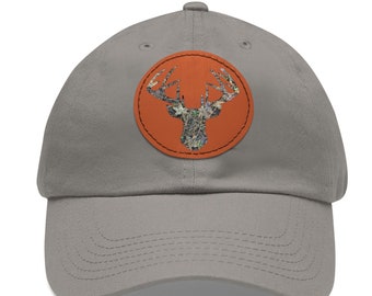 Whitetail Buck Deer Hat, Deer Hunting Hat for Men, Camouflage Deer Cap, Deer Hunting Gifts for Men, Camo Leather Patch Deer Hunting Dad Hat