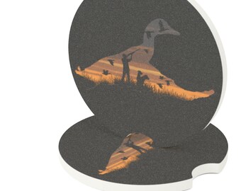 Set of Two, Duck Truck Coasters, Duck Hunting Coaster, Duck Hunter Soapstone Car Coaster, Duck Hunter Gifts for Men, Flying Mallard Coaster