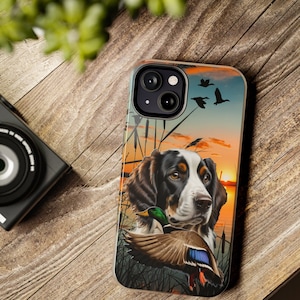 Springer Spaniel iPhone Tough Case, Flying Mallard iPhone Case, Springer Spaniel Gifts, Duck Hunting iPhone Case, Duck Gifts Men