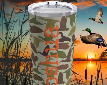 Personalized Duck Camo Tumbler, Dishwasher Safe Duck Hunting Tumbler, Duck Hunter Gifts for Men, Waterfowl Drinkware, 20oz