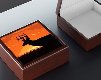 Men's Jewelry Box, Men's Keepsake Box, Sunrise Whitetail Buck Deer Jewelry Box, Deer Hunting Jewelry Box, Deer Hunting Decor