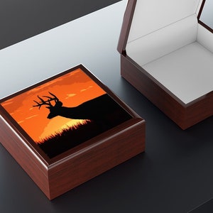 Men&#39;s Jewelry Box, Men&#39;s Keepsake Box, Sunrise Whitetail Buck Deer Jewelry Box, Deer Hunting Jewelry Box, Deer Hunting Decor