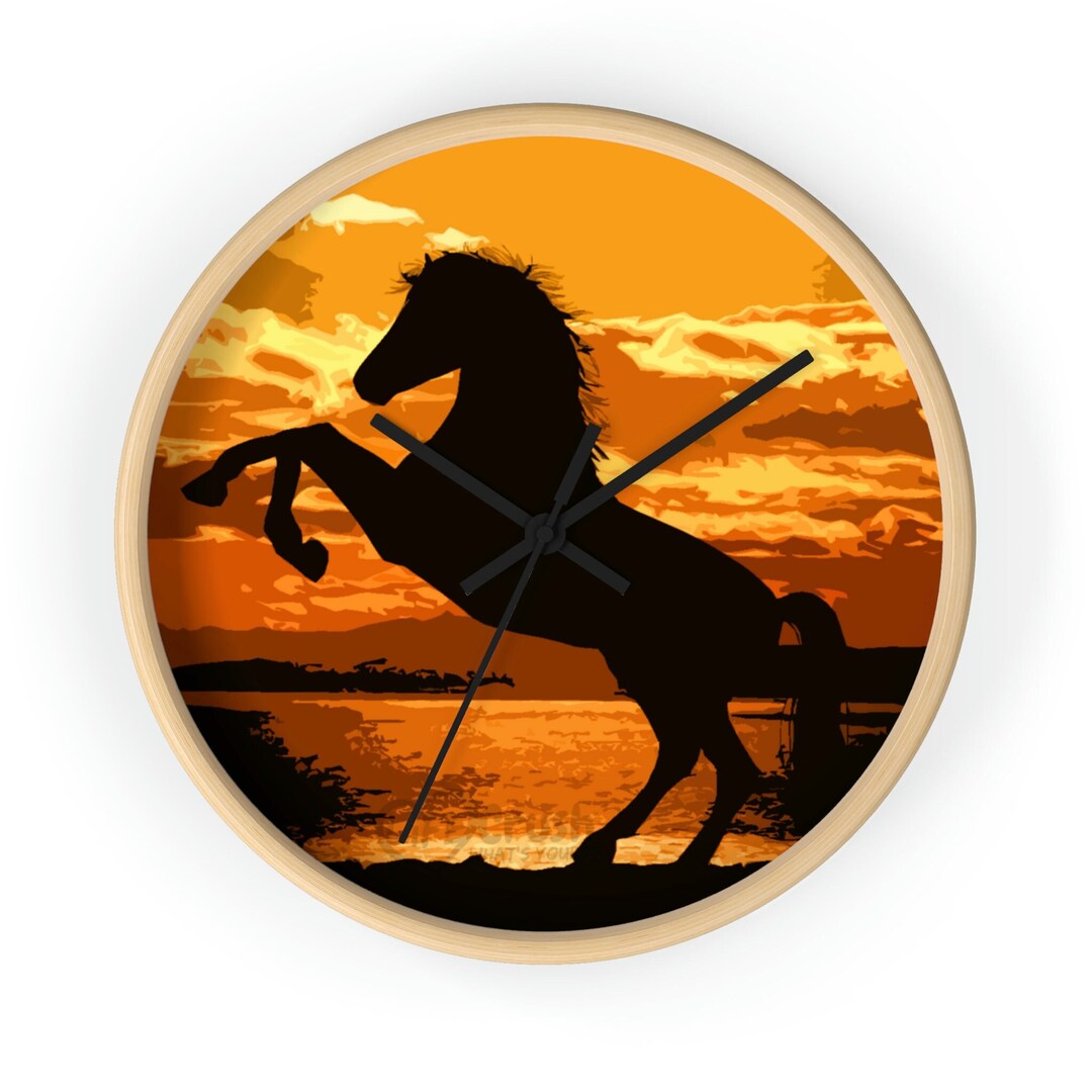Amazing Sunset Horse Wall Clock, Sunrise Horse Wall Clock, Equestrian