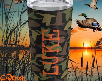 Personalized Hunting Tumbler, Duck Camo Tumbler, Dishwasher Safe Duck Hunting Tumbler, Duck Hunter Gifts for Men, Waterfowl Drinkware, 20oz