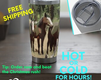 Horses in the Wilderness 20oz Stainless Steel Horse Tumbler, Horse Gift Ideas, Horse Drinkware, Horse Riding Gifts, Equestrian Gifts, Hors