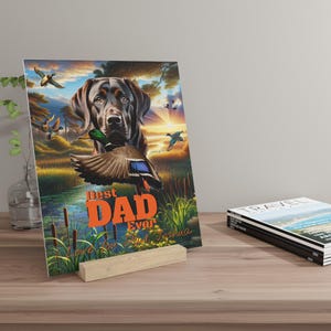 Decoración de patos para papá, Letrero personalizado para papá, Decoración para papá labrador, Placa "El mejor papá del mundo", Regalos de caza de patos para papá, Regalos de labrador chocolate imagen 2