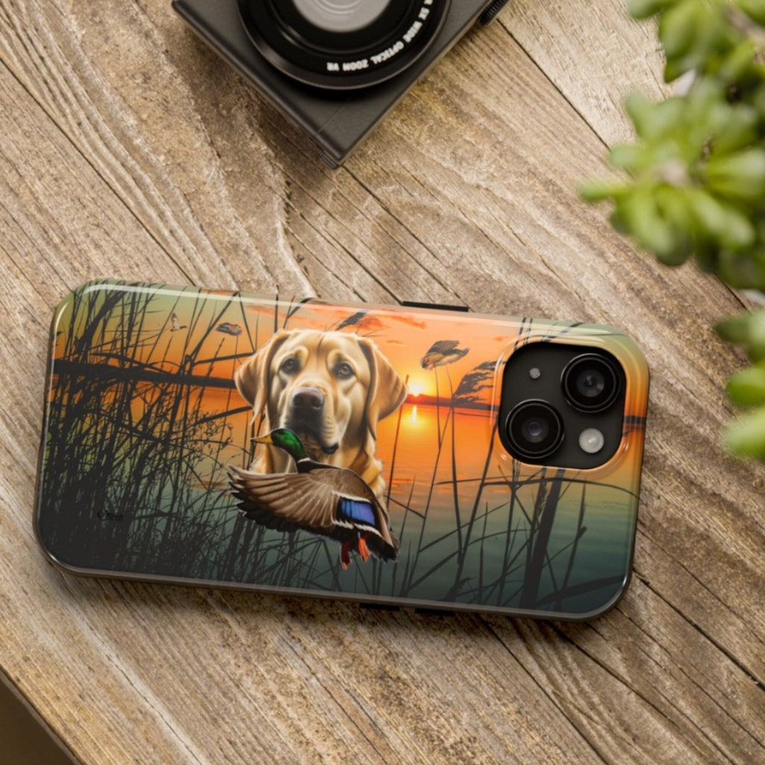 Yellow Labrador iPhone Tough Case, iPhone 15 Case, Duck Hunting iPhone