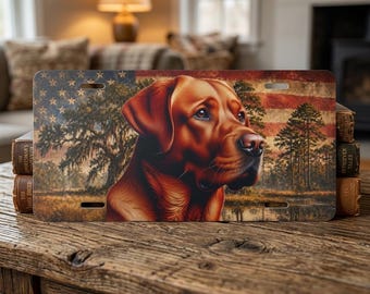 Patriotic Fox Red Labrador License Plate, Labrador Truck Tag, Duck Hunter License Tag, Labrador Retriever Truck Accessory Gifts for Men