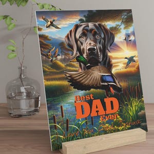 Decoración de patos para papá, Letrero personalizado para papá, Decoración para papá labrador, Placa "El mejor papá del mundo", Regalos de caza de patos para papá, Regalos de labrador chocolate imagen 1