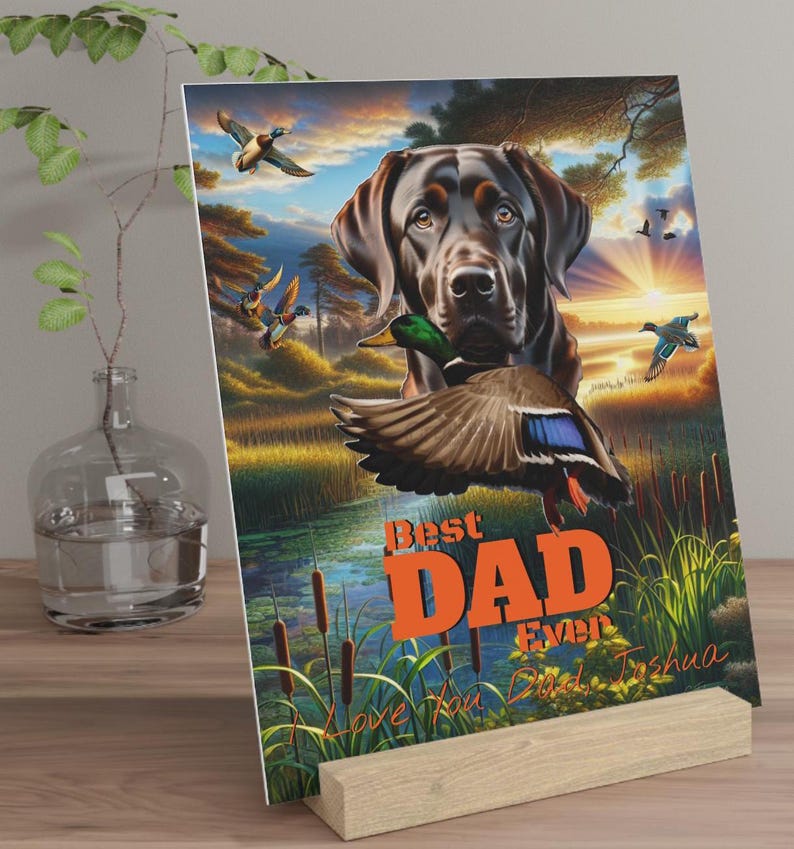 Decoración de patos para papá, Letrero personalizado para papá, Decoración para papá labrador, Placa "El mejor papá del mundo", Regalos de caza de patos para papá, Regalos de labrador chocolate imagen 1