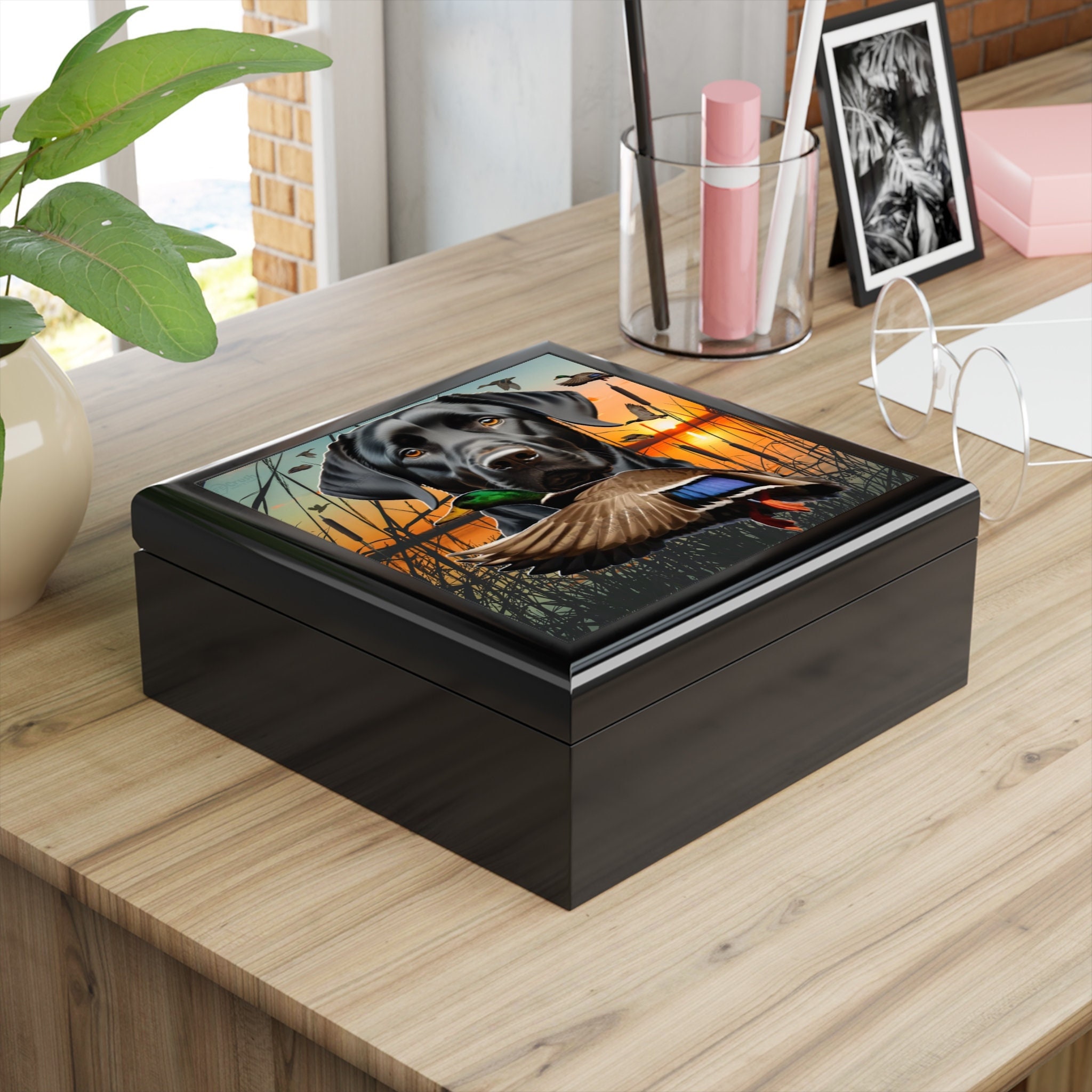 Flying Mallard Jewelry Box for Duck Hunting Gifts, Black Labrador Gifts, Duck Hunter Gifts for Men, Duck Hunting Jewelry Box for Men
