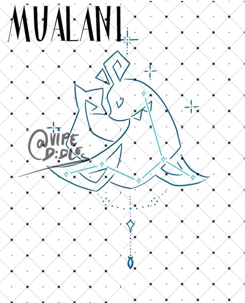 May include: A blue line drawing of a stylized whale with stars and the text "@wipe doodles" on a white background with a black grid pattern.