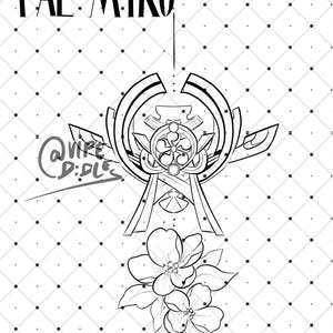 May include: A black and white line drawing of a stylized Japanese symbol with the text "YAE MIKO" at the top. The symbol is surrounded by a circle and has a flower design at the bottom.