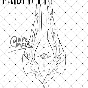 May include: Black and white line art illustration of a stylized eye with wings. The image is titled "Raiden Ei" at the top.