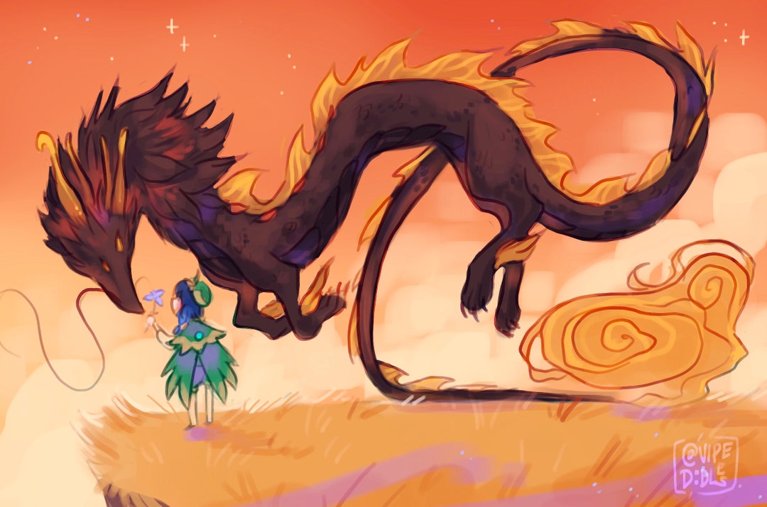 Wind and the Dragon Genshin Impact Art Print Etsy