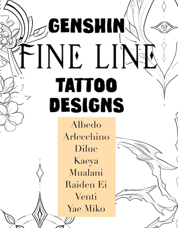 Genshin fine line tattoo designs part 1 DIGITAL FILES - (Genshin Impact characters)
