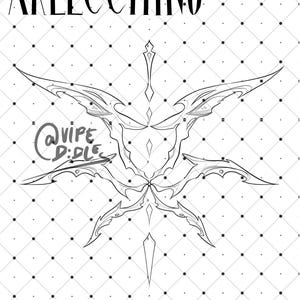 May include: A black and white illustration of a stylized butterfly with the word "APLECCCHINO" at the top of the image. The butterfly is surrounded by a grid pattern of small black dots.