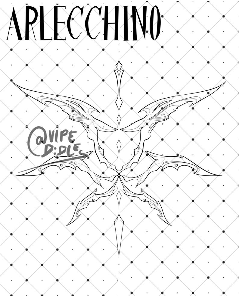 May include: A black and white illustration of a stylized butterfly with the word "APLECCCHINO" at the top of the image. The butterfly is surrounded by a grid pattern of small black dots.