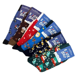 メンズ クリスマス フェイバリット 6 パック バンドル - ビール、ワークアウト、コーヒー、ゴルフ、クリスマス ソックス