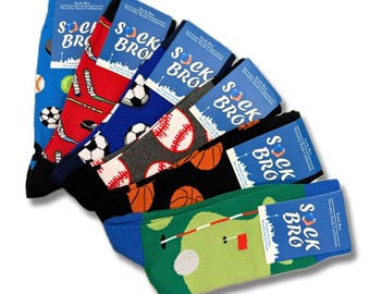 Sports Novelty Socks - 6 Pack Sock Bro Socks - Hockey, Golf, Soccer, Basketball, Baseball, Athlete Socks