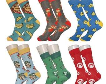 Super Mario Sock Bundle - Sock Bro Novelty Socks - Mario, Luigi, Donkey Kong, Yoshi Colourful Socks