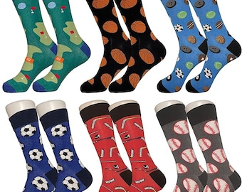 Sports Novelty Socks - 6 Pack Sock Bro Socks - Hockey, Golf, Soccer, Basketball, Baseball, Athlete Socks