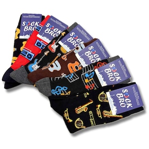 Lot de 6 chaussettes pour musicien - Lot de 6 chaussettes - Guitare acoustique, guitare électrique, trompette, note de musique, haut-parleurs…