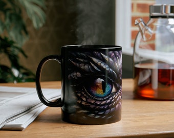Kubek Andarna Dragon Eye, prezent dla miłośnika książek Fourth Wing, czarna ceramika, 11 uncji