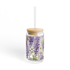Regency Wisteria Glass Straw, Bridgerton Inspired Duke of Hastings Mug, Floral Coffee Cup Gift, polin book lover mug