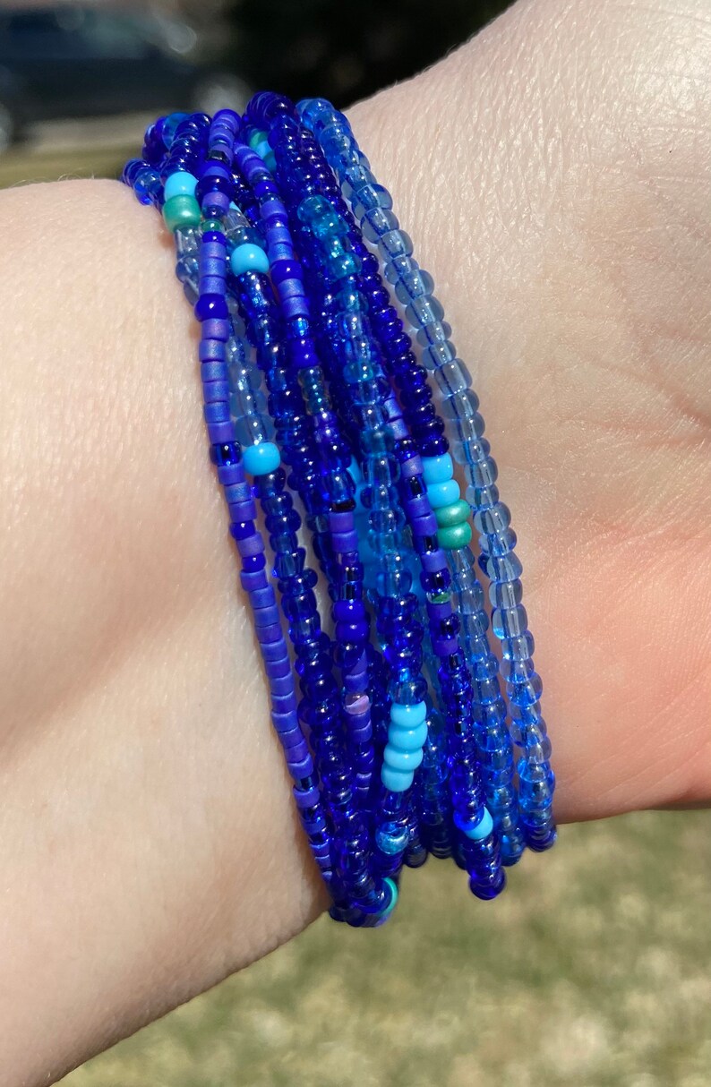 Denim blues stretchy seed bead bracelet or necklace