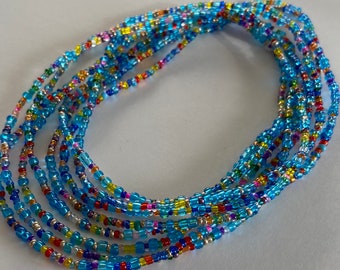 Turquoise glass seed bead wrap bracelet or necklace, boho style summer wrap bracelet, sparkle glass transparent seed beads