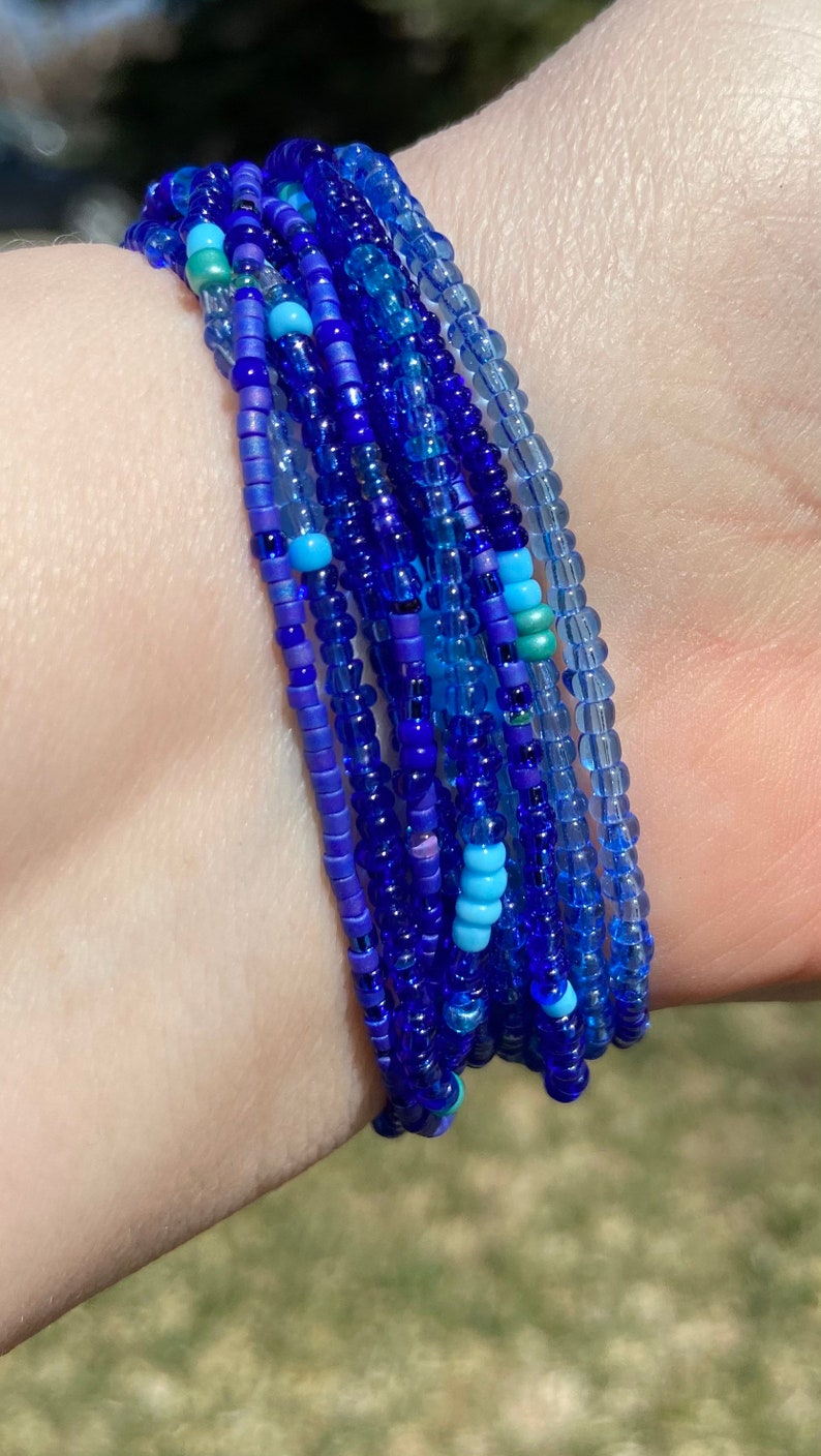 Denim blues stretchy seed bead bracelet or necklace