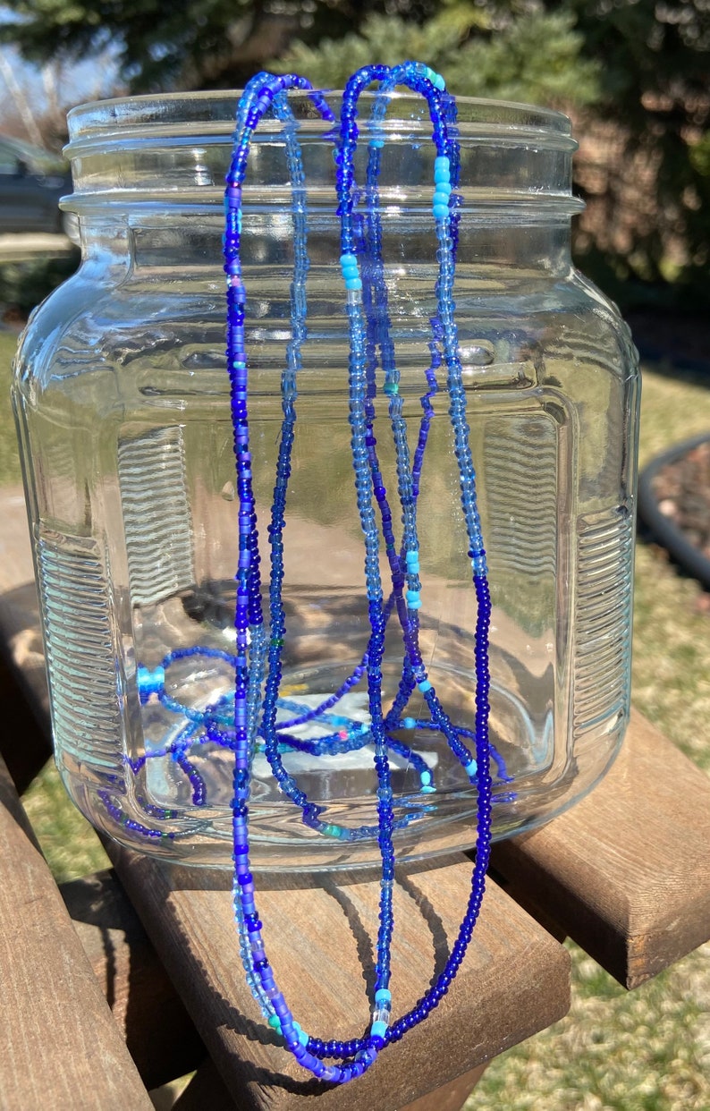 Denim blues stretchy seed bead bracelet or necklace