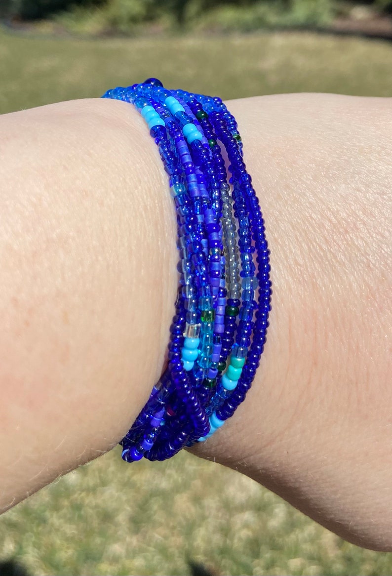 Denim blues stretchy seed bead bracelet or necklace