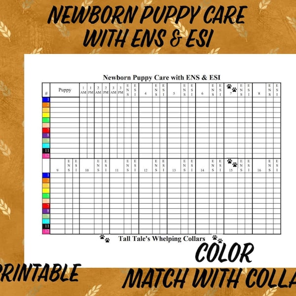 Newborn Puppy Weight Chart with ENS & ESI-- Daily Puppy Weight Chart-Litter Records for Dog Breeders (16 Day Chart)