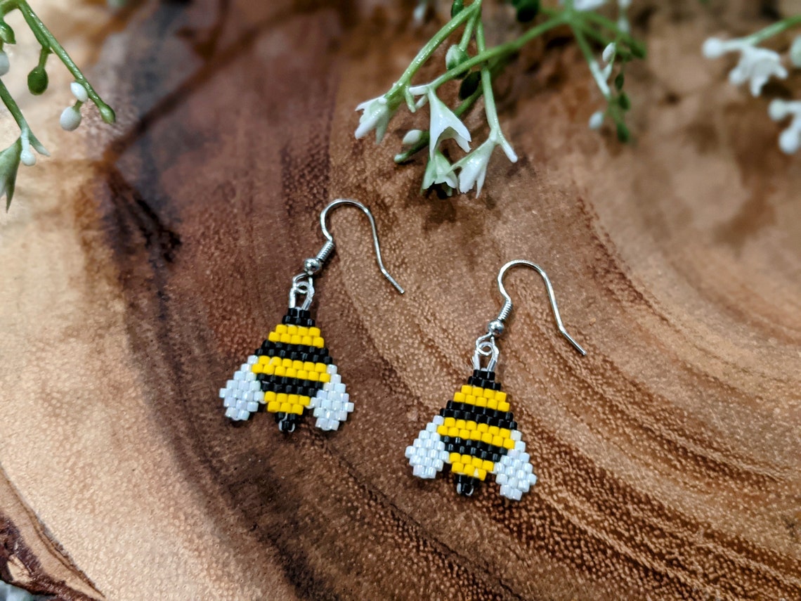 Handmade Beaded Bee Earrings NickelFree Lightweight Etsy