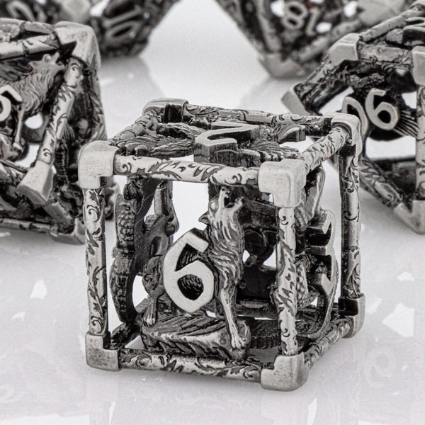 DnD Metal Wolf Dice Set Donjons et Dragons | Dés en métal creux | dés de loup | Dés Aigle | Dés de serpent dés en métal | Jeux de rôle