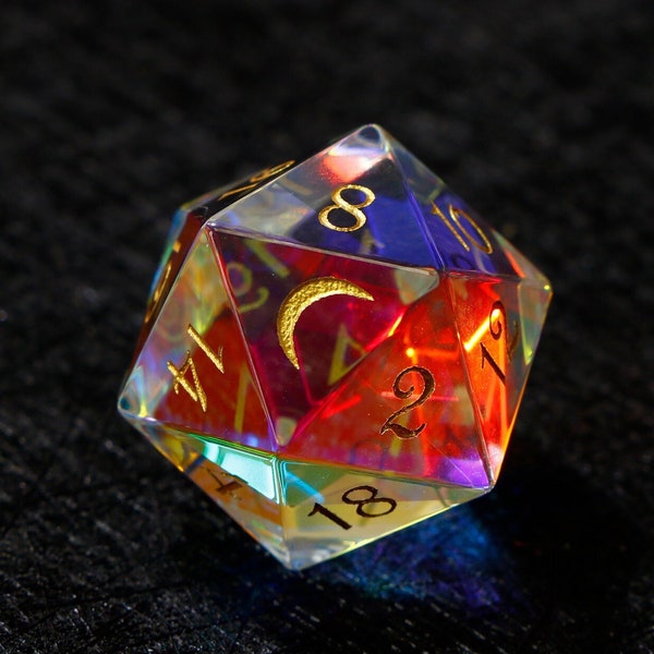Glass DnD Dice Set | Moon DnD Dice Set | Polyhedral DnD Dice for Dungeons and Dragons | Gemstone dice for gifts | D20 Moon Dice