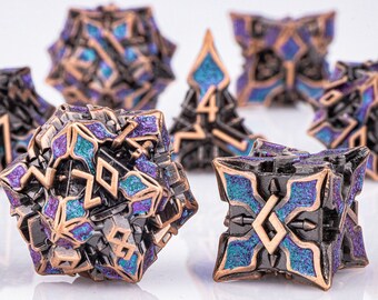 Metal Prismatic Dice Polyhedral D&D Dice Set for Role Playing Games, Retro Metal DnD Dice, Dungeons and Dragons, Tabletop Games Dice
