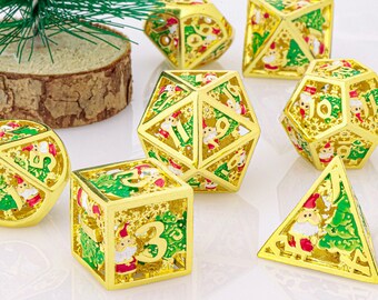 Metall Weihnachtswürfel | Metall DND Würfel | Hohlmetall Würfel | Dungeons and Dragons | Polyeder Würfel set | D20 D6 D10 Würfel | Weihnachtsgeschenk