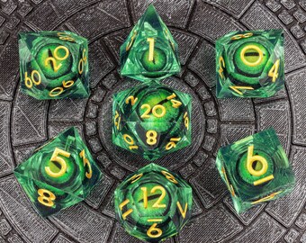 Jeu de dés Dragon Eye Dice Liquid Core D&D | Liquid Core Dnd Dice | Dés tranchants pour donjons et dragons | Jeux de rôles DnD Dice