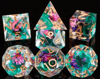 Handmade D&D Dice Flower Dice Set, Sharp Edge Dice, Resin Dice Set for Dungeons and Dragons, DND Dice, Polyhedral Dice, Role Playing Games
