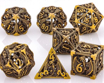 Polyhedral Dice | D&D Metal Dice Set | Dragons DND Dice for Role Playing Games | hollow Dragon dice | tabletop dice set | Hollow metal dice