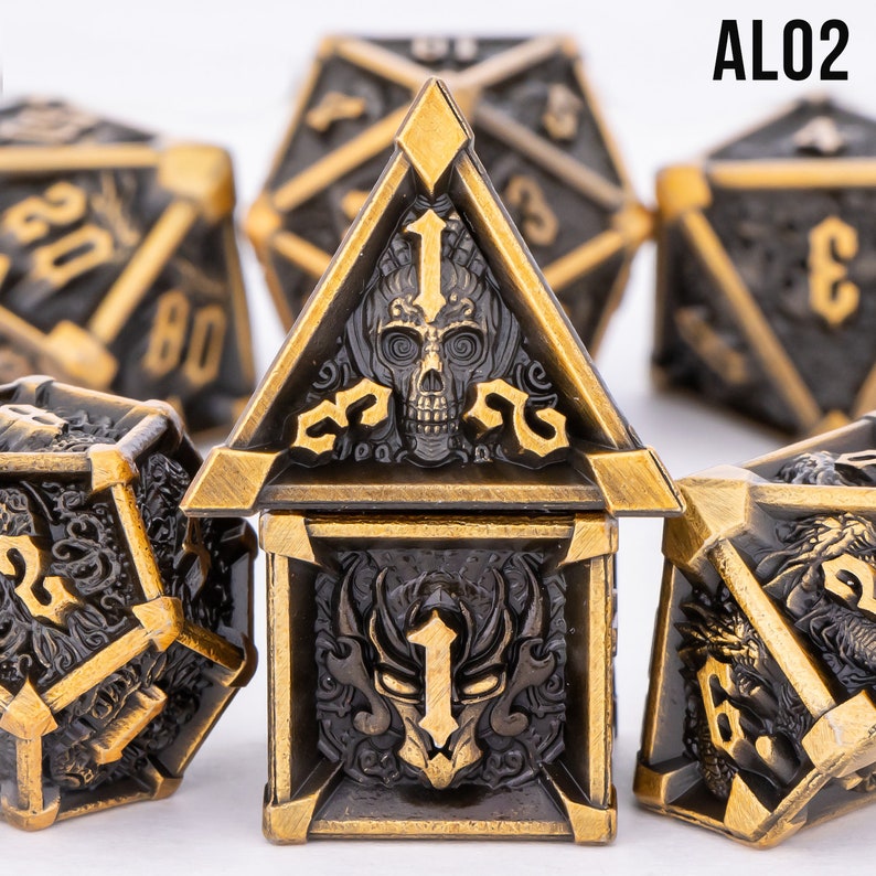 Dnd Dice Skull en métal vert, lot de dés polyédriques pour donjons et dragons, lot de dés D&D pour jeux de rôle, dés dragon, cadeau d et d dés AL02