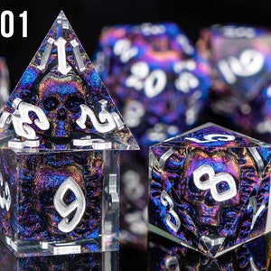 Handmade Skull Resin DnD Dice, Polyhedral Dice Set for Board Games, Dungeons and Dragons, Sharp Edge Resin Dice, d and d dice, DnD Dice Set image 5