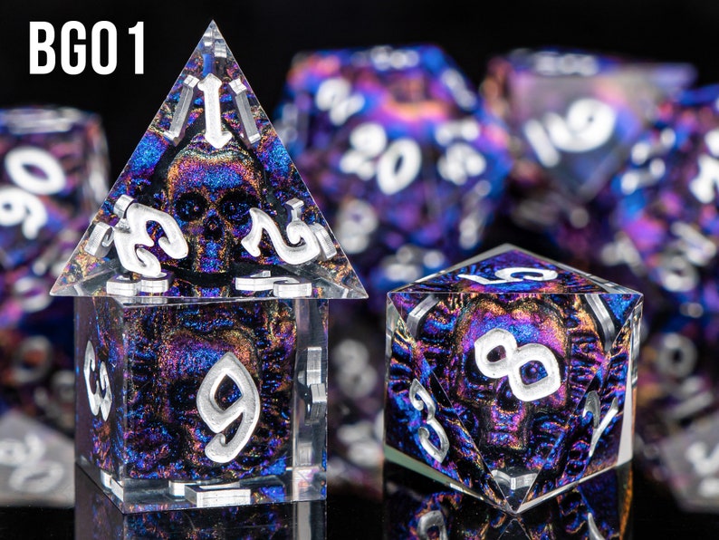 Handmade Skull Resin DnD Dice, Polyhedral Dice Set for Board Games, Dungeons and Dragons, Sharp Edge Resin Dice, d and d dice, DnD Dice Set image 5