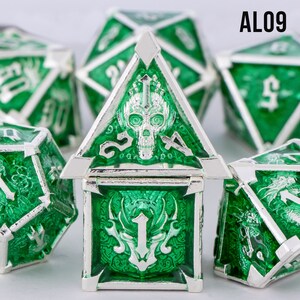 Grüne Schädel D&D Würfel, Polyedrische Würfel Set für Dungeons und Drachen, D & D Würfel Set für Rollenspielwürfel, Drachenwürfel, d&d Würfel Geschenk AL09