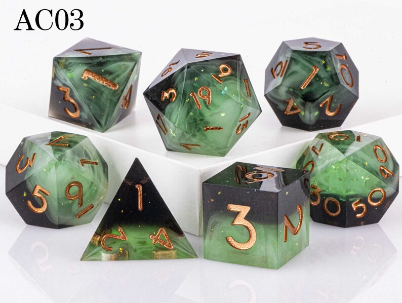 Best Price Polyhedral Resin D&D Dice Set, Handmade Sharp Edge Resin Dice, Board Games Dice, Resin DnD Dice, d and d dice, AC03 (Pic 1 Dice)